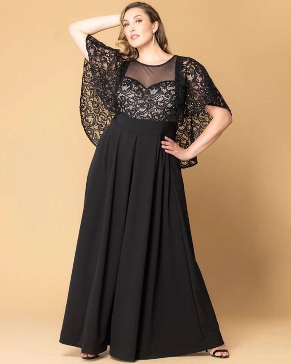 Kiyonna Alluring Sequins Jumpsuit Size 12 Black Romantic Formal Party Pockets